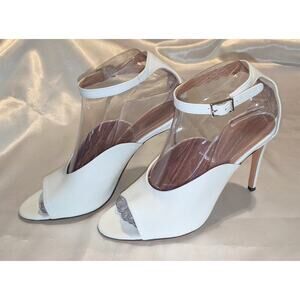 Lewit Rosalia Halo Strap Sandals Heels White Open Toe Ankle Strap Size 38 / US 8